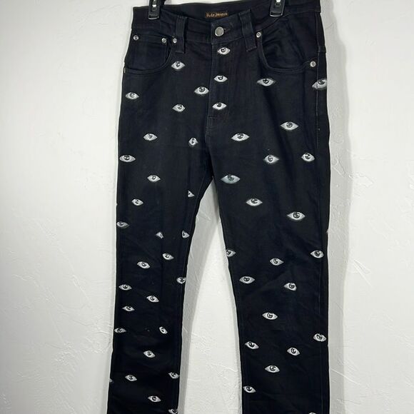 👁️👁️ NUDIE JEANS CO. Black Denim “EYE” Graphic Jeans - RARE - Sz 32 - *READ* - Picture 4 of 14